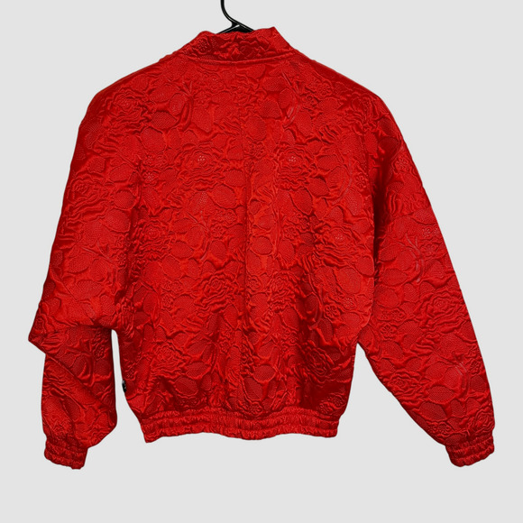 Adidas Tracktop Jacket Womens XS Red Floral Jacquard Trefoil Snap Up AY6733 NWOT - Picture 2 of 11